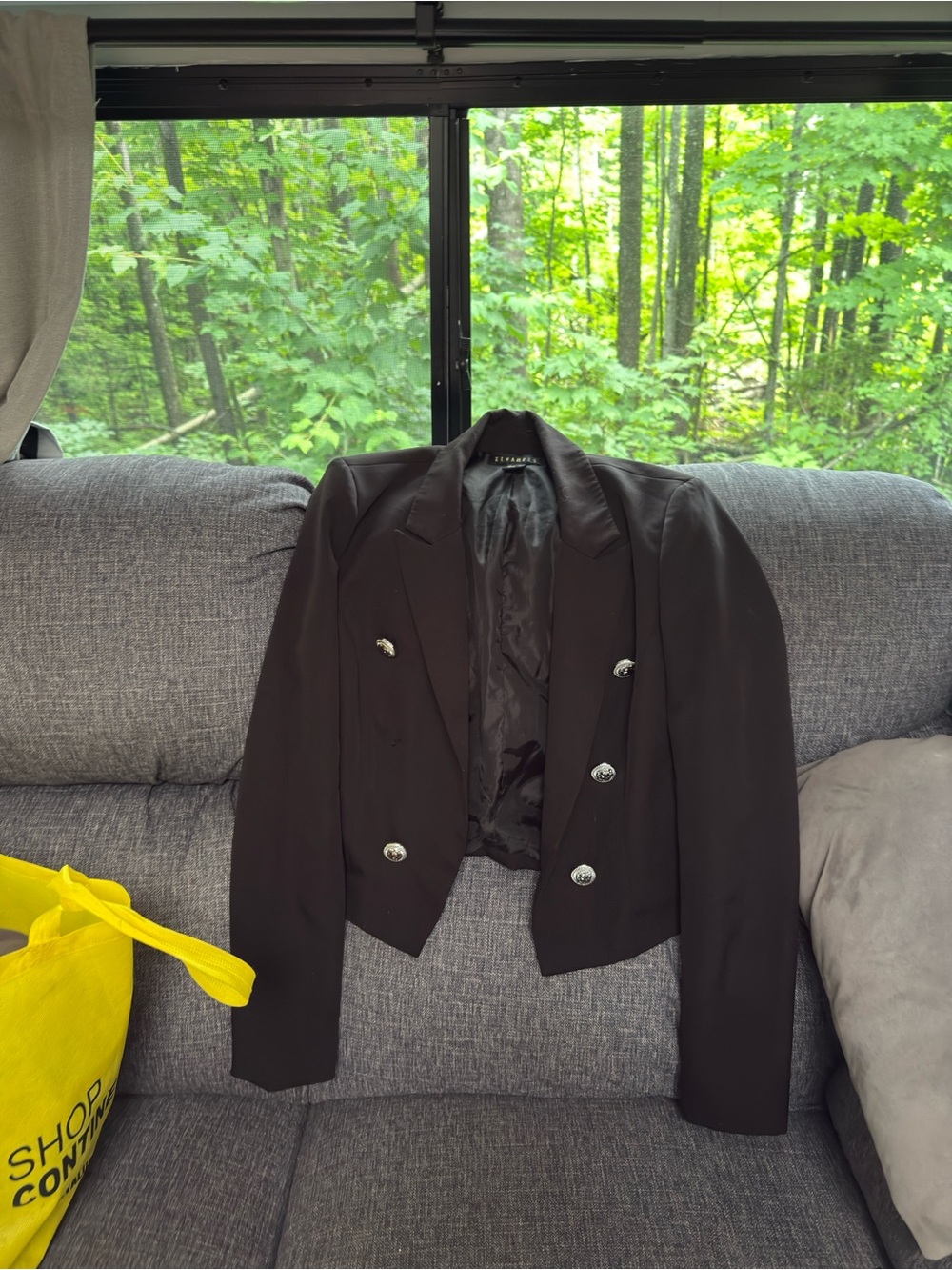 Revamped Black Double-Breasted Cropped Blazer with Silver Buttons